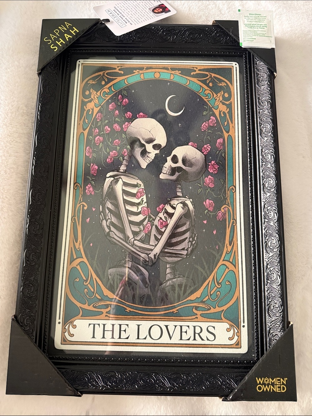 Sapna Shah 'The Lovers' Skeleton Tarot Art Print in Black Frame